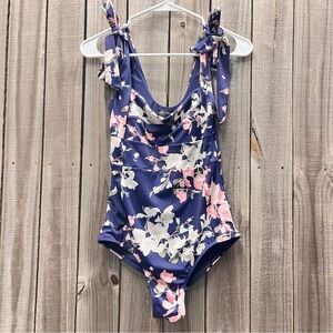 Imperfect Une Piece luxury swimsuit removable bows one piece blue pink floral 6